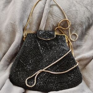 Elegant Black Beaded Evening Bag